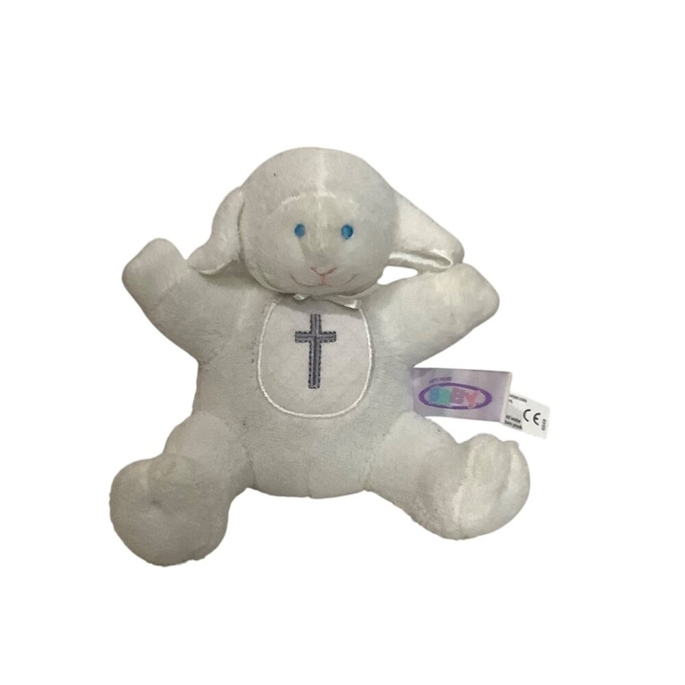 Mary Meyer Baby Lamb Plush Toy Cross Embroidery White 8"  Stuffed Animal